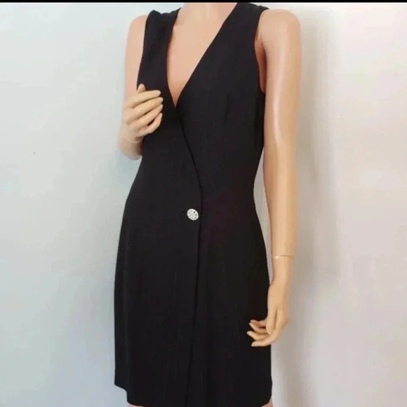 Kenar black wrap sheath dress sleeveless rhinestones Size 4P - Picture 7 of 7